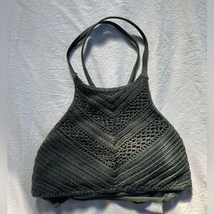 Xhileration high neck knit olive green swim top size small